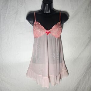 Y2K pink coquette lace nylon babydoll top